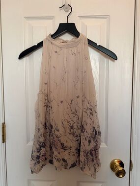 Sleeveless Cream Floral Halter Blouse